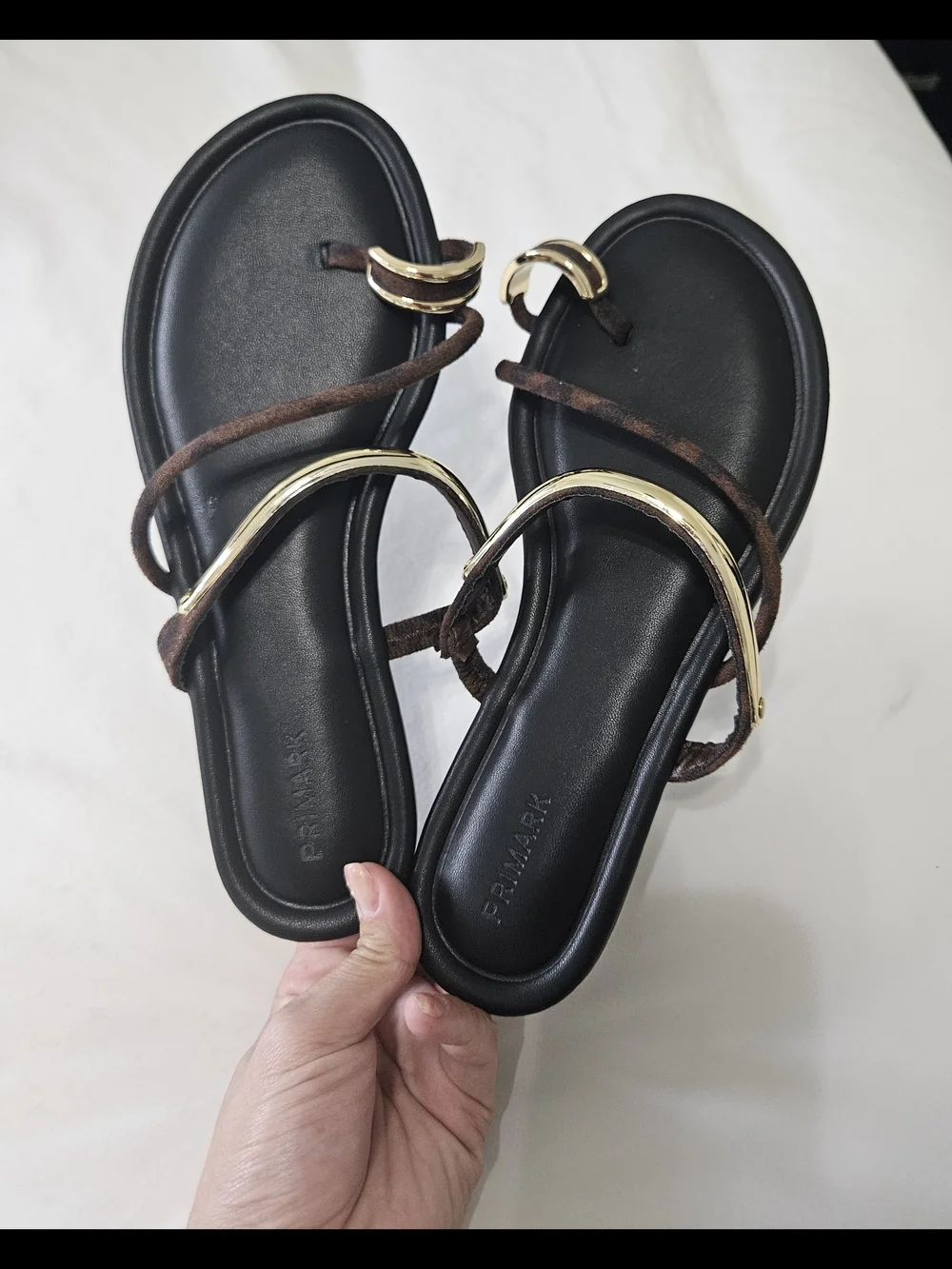 Primark Women's Black & Brown Gold-Accent Strappy Sandals